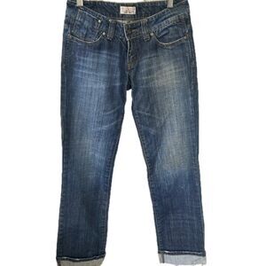SICK019 Women's Factory Faded Straight Leg Cuffed Hem Denim Jeans US 2 EUR 32